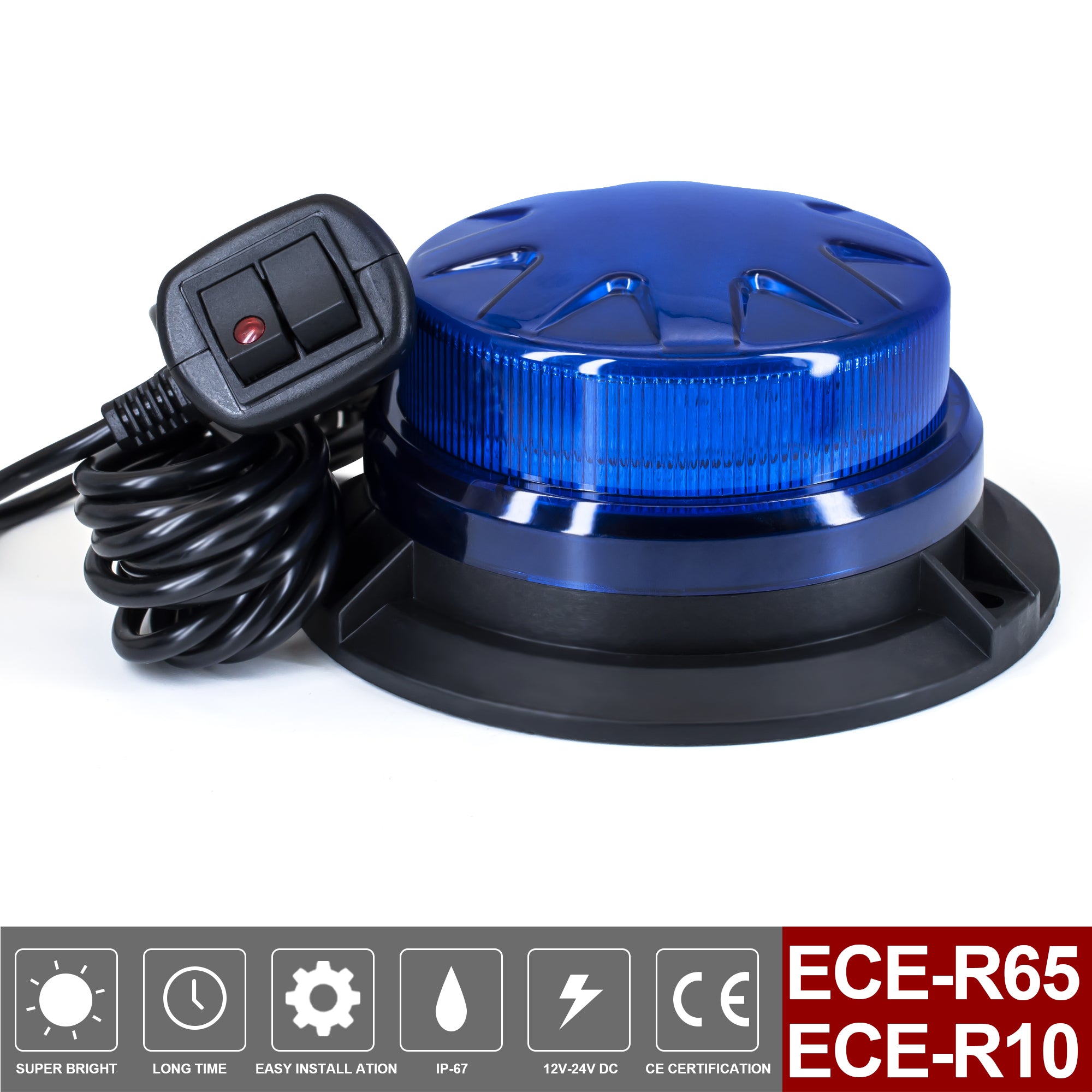 LED Rundumkennleuchte,12V-24V Blau Rundumleuchte mit magnetischem und