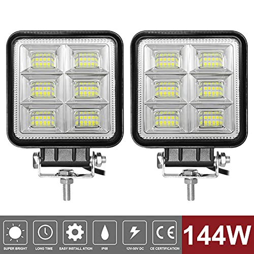 2 Pcs Rückfahrscheinwerfer Arbeitsscheinwerfer Traktor 144W 12volt led strahler kfz 14400LM led zusatzscheinwerfer, für Bagger, Traktoren, Schlepper, Gabelstapler, ATV, Lkw, offroad (4x4)