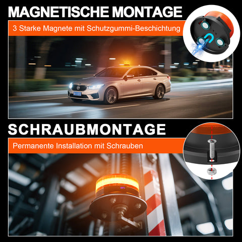 Antom Rundumleuchte akku mit Display 9 Blinkmodi LED Rundumleuchte 12V Magnet orange Warnleuchte mit Kfz-Ladegerät und USB Kabel für Auto LKW Traktoren Golfwagen SUV  [Energieklasse A+++]