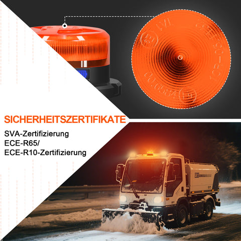 Antom Rundumleuchte akku mit Display 9 Blinkmodi LED Rundumleuchte 12V Magnet orange Warnleuchte mit Kfz-Ladegerät und USB Kabel für Auto LKW Traktoren Golfwagen SUV  [Energieklasse A+++]