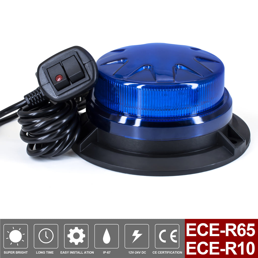 LED Rundumkennleuchte,12V-24V Blau Rundumleuchte mit magnetischem und 3 Meters-Kabel für Gabelstapler-Traktor Golfwagen UTV Anhänger SUV