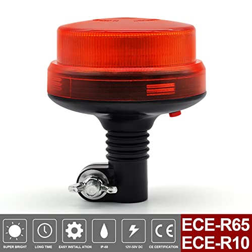 Luce di segnalazione a LED, faro rotante giallo 12V-24V - montaggio a vite - piatto per carrelli elevatori, trattori, golf cart, UTV, rimorchi, SUV