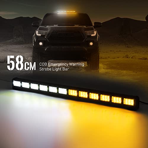 Faro rotante a LED AnTom da 58 cm, luce di avvertimento a LED, luce di indicazione gialla e bianca da 12 V, luce di avvertimento da 12 V, cavo da 3 metri, 19 modalità stroboscopiche lampeggianti