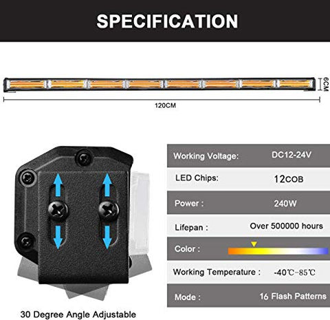 90cm Zweiseitig LED Rundumkennleuchte 240W Gelb Rundumleuchte für Auto Anhänger Wohnwagen SUV -16 Blinkende Stroboskop-Modi