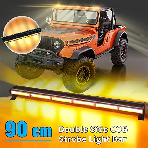 Faro rotante a LED bifacciale da 90 cm, luce rotante gialla da 240 W per auto, rimorchi, roulotte, SUV - 16 modalità stroboscopiche lampeggianti