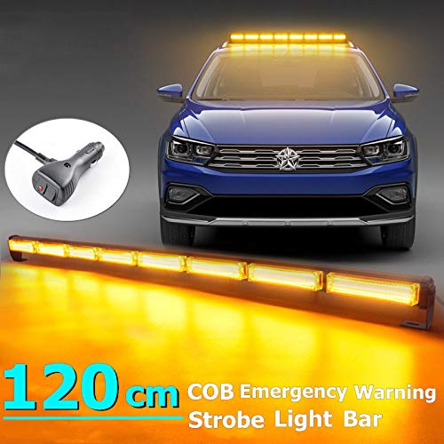 120cm LED Rundumkennleuchte 80W Gelb Rundumleuchte für Auto Anhänger Wohnwagen SUV -14 Blinkende Stroboskop-Modi