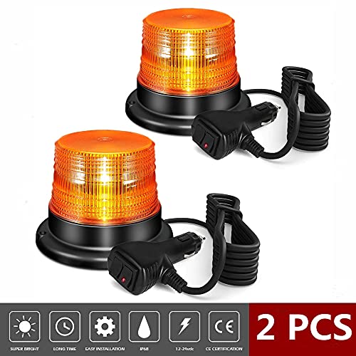 2 pezzi di faro rotante a LED, faro rotante giallo da 12 V-24 V con supporto magnetico e cavo da 3 metri per carrelli elevatori, trattori, golf cart, UTV, rimorchi, SUV