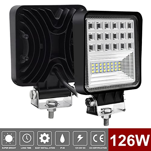 2 Pcs Rückfahrscheinwerfer Arbeitsscheinwerfer Traktor 126W 12volt led strahler kfz 12600LM led zusatzscheinwerfer für Bagger, Traktoren, Schlepper, Gabelstapler, ATV, Lkw, offroad (4x4)