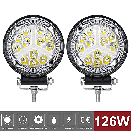 2 Pcs Rückfahrscheinwerfer Arbeitsscheinwerfer Traktor 126W 12volt led strahler kfz 12600LM led zusatzscheinwerfer, für Boot Campervan LKW Transporter Wrangler Traktor PKW