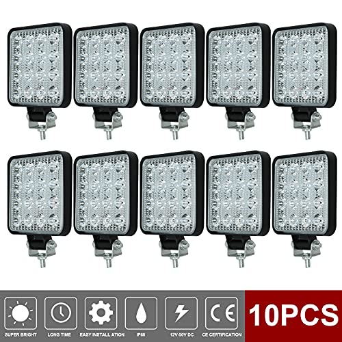 10 Pcs Rückfahrscheinwerfer Arbeitsscheinwerfer Traktor 48W 12volt led strahler kfz 4800LM led zusatzscheinwerfer für Bagger, Traktoren, Schlepper, Gabelstapler, ATV, Lkw, offroad (4x4)