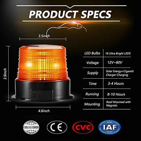 Auto-Warnlicht, Pack von 4 wasserdichten LED-Warnleuchten mit Magnet und 9  blinkenden Lichtmodi (orange)